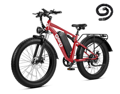 Racer Plus 26x4.0'' Fat Tire 2.0 Electric Bike For Adults, With Cable Lock, Red