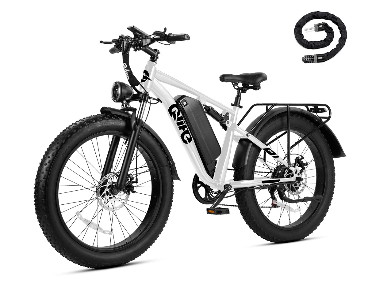 Racer Plus 26x4.0'' Fat Tire 2.0 Electric Bike For Adults, With Cable Lock, White