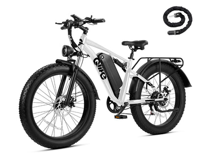 Racer Plus 26x4.0'' Fat Tire 2.0 Electric Bike For Adults, With Cable Lock, White