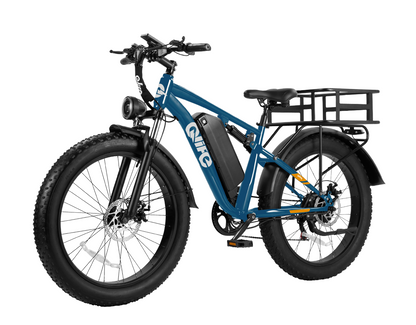 Racer Plus 26x4.0'' Fat Tire 2.0 Electric Bike For Adults, With Rear Bike Basket, Blue