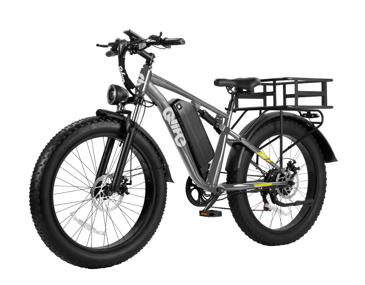 Racer Plus 26x4.0'' Fat Tire 2.0 Electric Bike For Adults, With Rear Bike Basket, Grey