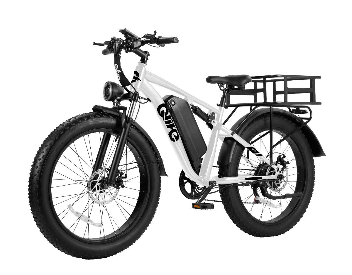 Racer Plus 26x4.0'' Fat Tire 2.0 Electric Bike For Adults, With Rear Bike Basket, White