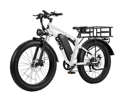Racer Plus 26x4.0'' Fat Tire 2.0 Electric Bike For Adults, With Rear Bike Basket, White