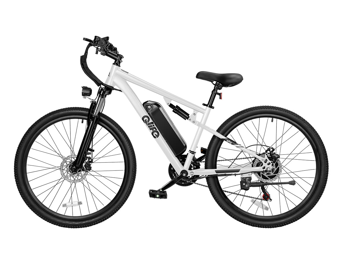 Racer Ultra Step-Over Full-Suspension Mountain eBike for Adults, Standard, White
