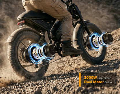 Spark Max Dual Motor 20x4.0" Hydraulic Brakes Moped-Style E-Bike, Dual Motor Output
