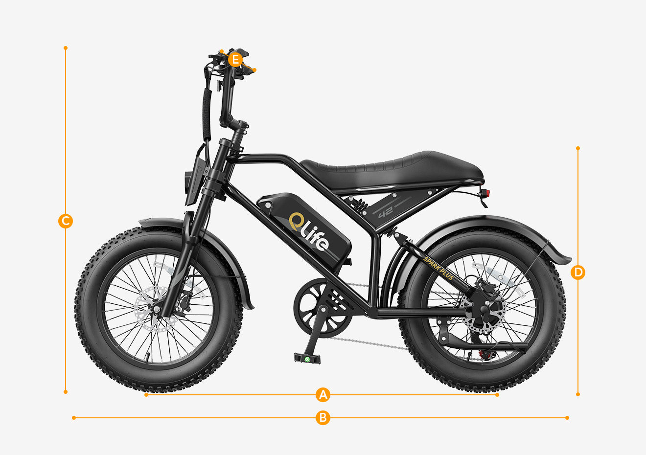 Spark Plus 20x4.0" Hydraulic Brakes Moped-Style E-Bike, Dimensions