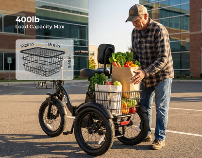Triker 2.0 Electric Trike – Upgraded 3 Wheel Folding E-Bike, 400lb Load Capacity Max