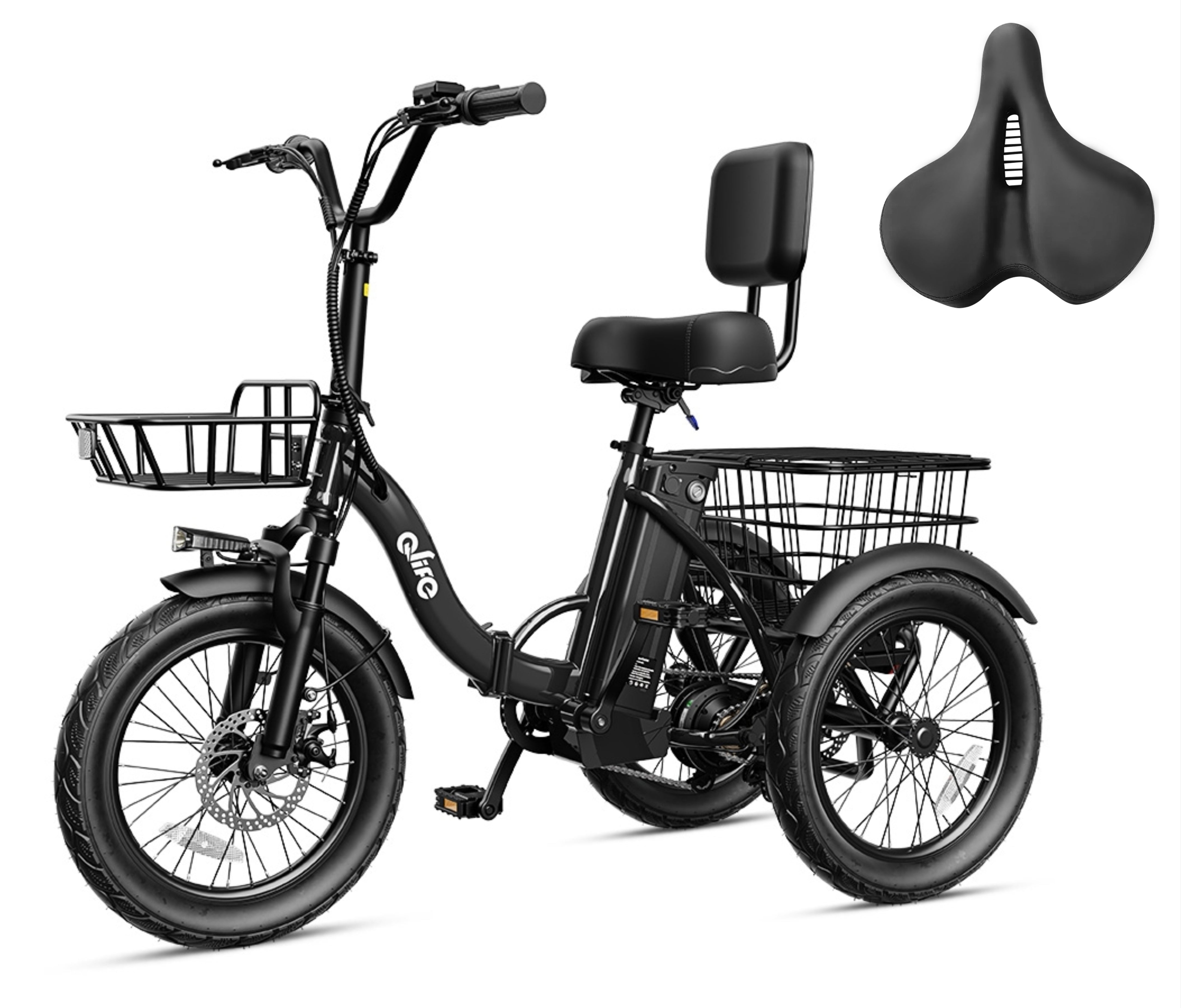 Triker 2.0 Electric Trike – Upgraded 3 Wheel Folding E-Bike, Bike + Oversized Bike Seat, Black