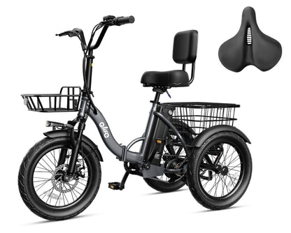 Triker 2.0 Electric Trike – Upgraded 3 Wheel Folding E-Bike, Bike + Oversized Bike Seat, Gray
