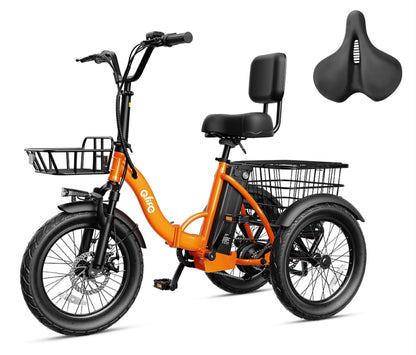 Triker 2.0 Electric Trike – Upgraded 3 Wheel Folding E-Bike, Bike + Oversized Bike Seat, Orange