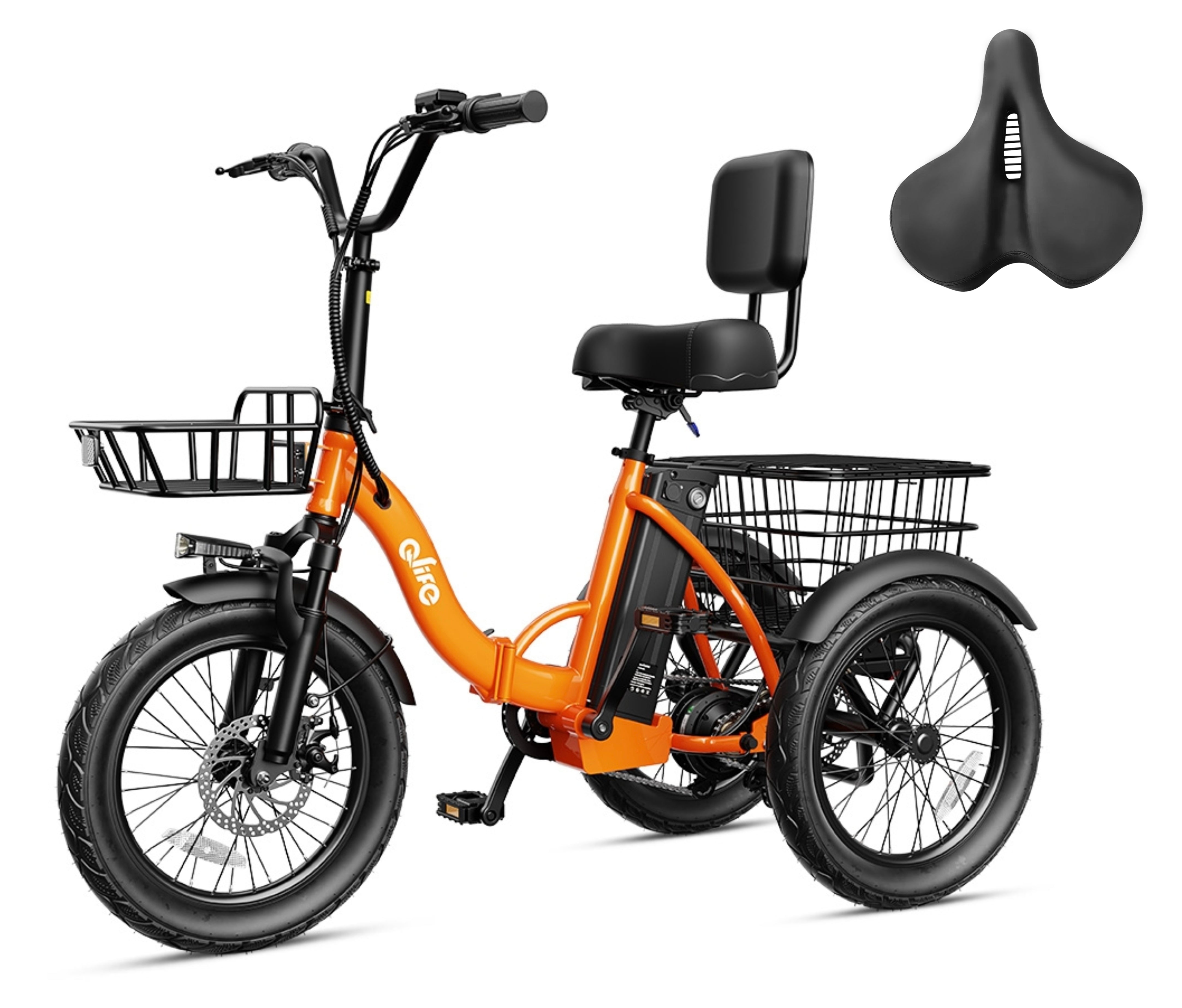 Triker 2.0 Electric Trike – Upgraded 3 Wheel Folding E-Bike, Bike + Oversized Bike Seat, Orange