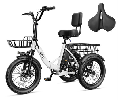 Triker 2.0 Electric Trike – Upgraded 3 Wheel Folding E-Bike, Bike + Oversized Bike Seat, White