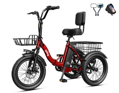 Triker 2.0 Electric Trike – Upgraded 3 Wheel Folding E-Bike, Bike+Phone Holder Bag+Mirrors, Red 3