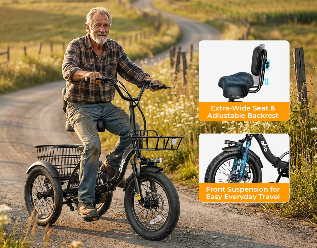 Triker 2.0 Folding 3 Wheels Electric Bike, Adjustable Backrest