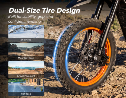 Vela E8 Electric Dirt Bike for Teens & Adults, Dual-Size Tire Design