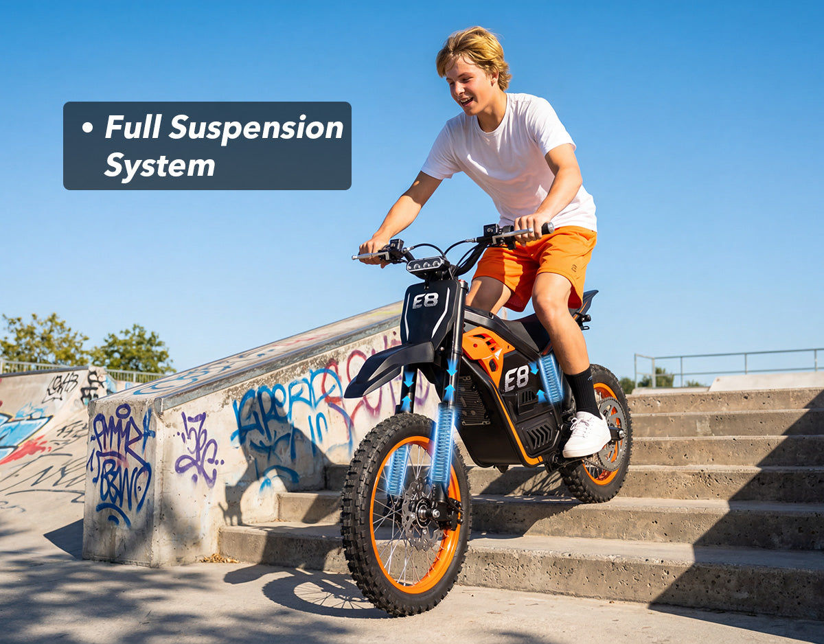 Vela E8 Electric Dirt Bike for Teens & Adults, Full Suspension System